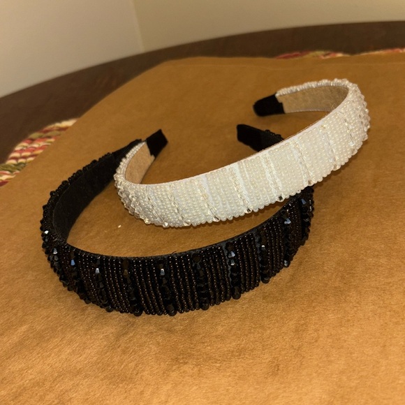 Headbands for hair black and cream sequins & beads (Set of 2) last pair - Picture 1 of 4